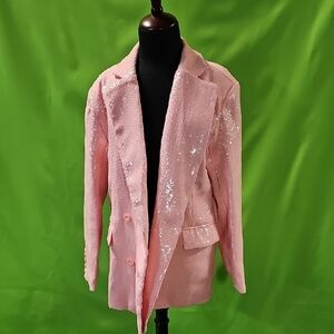 Chic Pink Sequin Women's Blazer